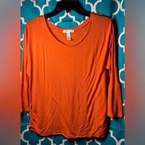 Ambiance Apparel Solid Orange 3/4 Bell Sleeves Blouse Round Neck Women’s Size X-